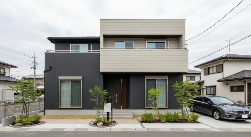 外壁の色を1階と2階で分けた家の外観写真