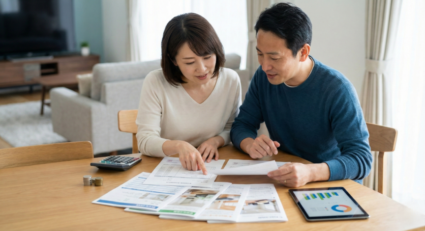 外壁塗装の点検業者を夫婦で選ぶ様子の写真